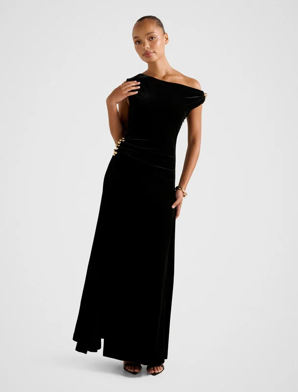 WINSLET Asymmetric Neck Velvet Maxi Dress